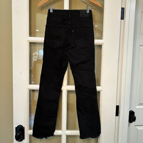 LEVI'S PREMIUM Stretch Straight Leg Raw Hem Black Denim Jeans - 25 - Picture 7 of 11